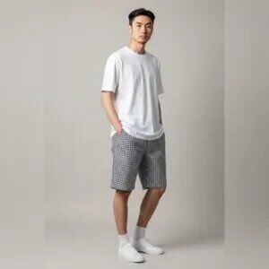 LIKE NEW! J. Crew Size 34 Navy Blue & White Gingham Check Flat Front Shorts